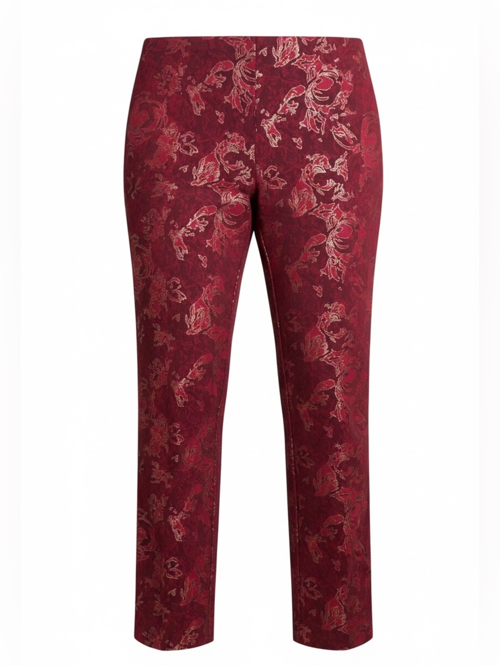 Soft Surroundings "Perfect Ponte" Straight Leg Damask Pants Size S Red/Gold